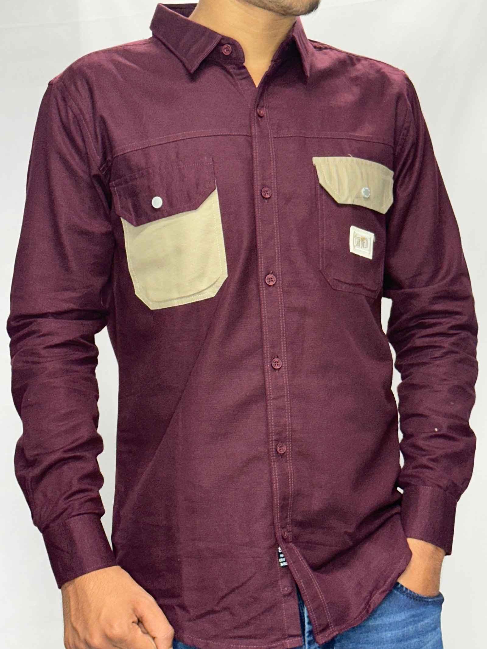 Wine-colored casual men's shirt